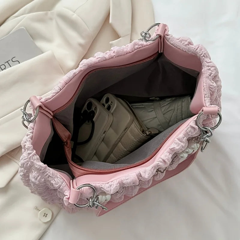 Chic Cloud Tote Bag Large Capacity Nylon Women's Shoulder Bag with Zipper Closure Polyester Lining, Perfect for Commuting Outing