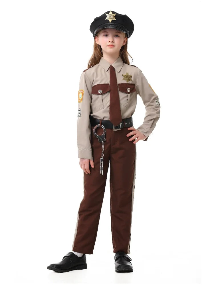 Unisex Sheriff Cosplay Costume Police Uniform Full Set Long Sleeve Halloween Carnival Party Stage Performance Dress Outfits