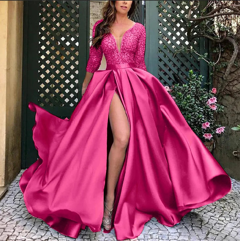 New 2026 Women's Sequins Beads Prom Dress Big Swing Sexy V-neck Trailing Banquet Wedding Evening Dress Ladies Vestidos De Fiesta