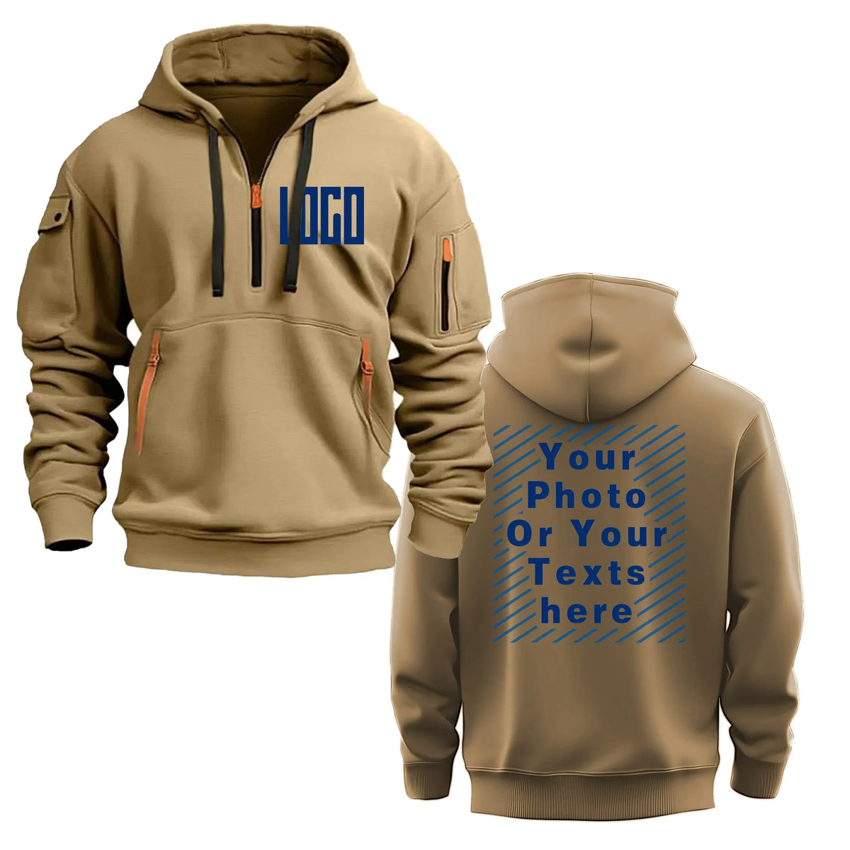 Men's and Women's Custom Printed Hoodies, Loose Casual Sportswear, Zippered Long-sleeved Hoodies with Pockets on the Sleeves