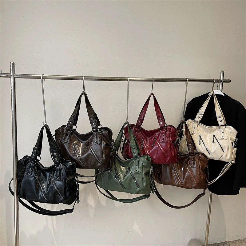 Retro Brand Roomy Shoulder Bag Female Luxury Solid Color Classic Crossbody Bag Large Capacity Style Soft PU Leather Tote Bag