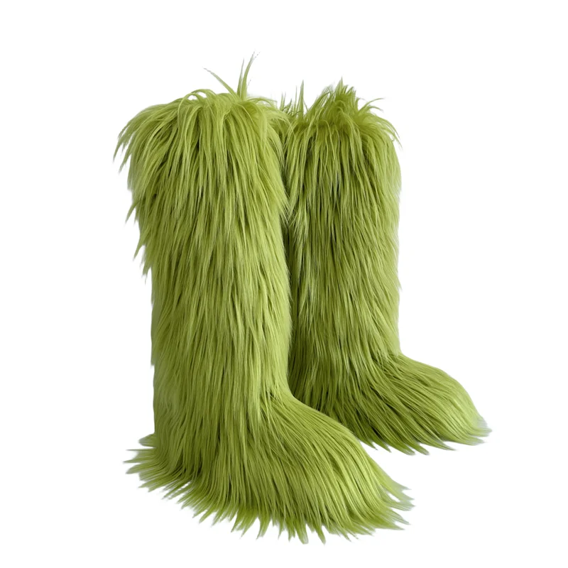 Hot Sale Ins Fashion Long Women Furry Boots Winter Knee Length Keep Warm Ladies Snow Boots