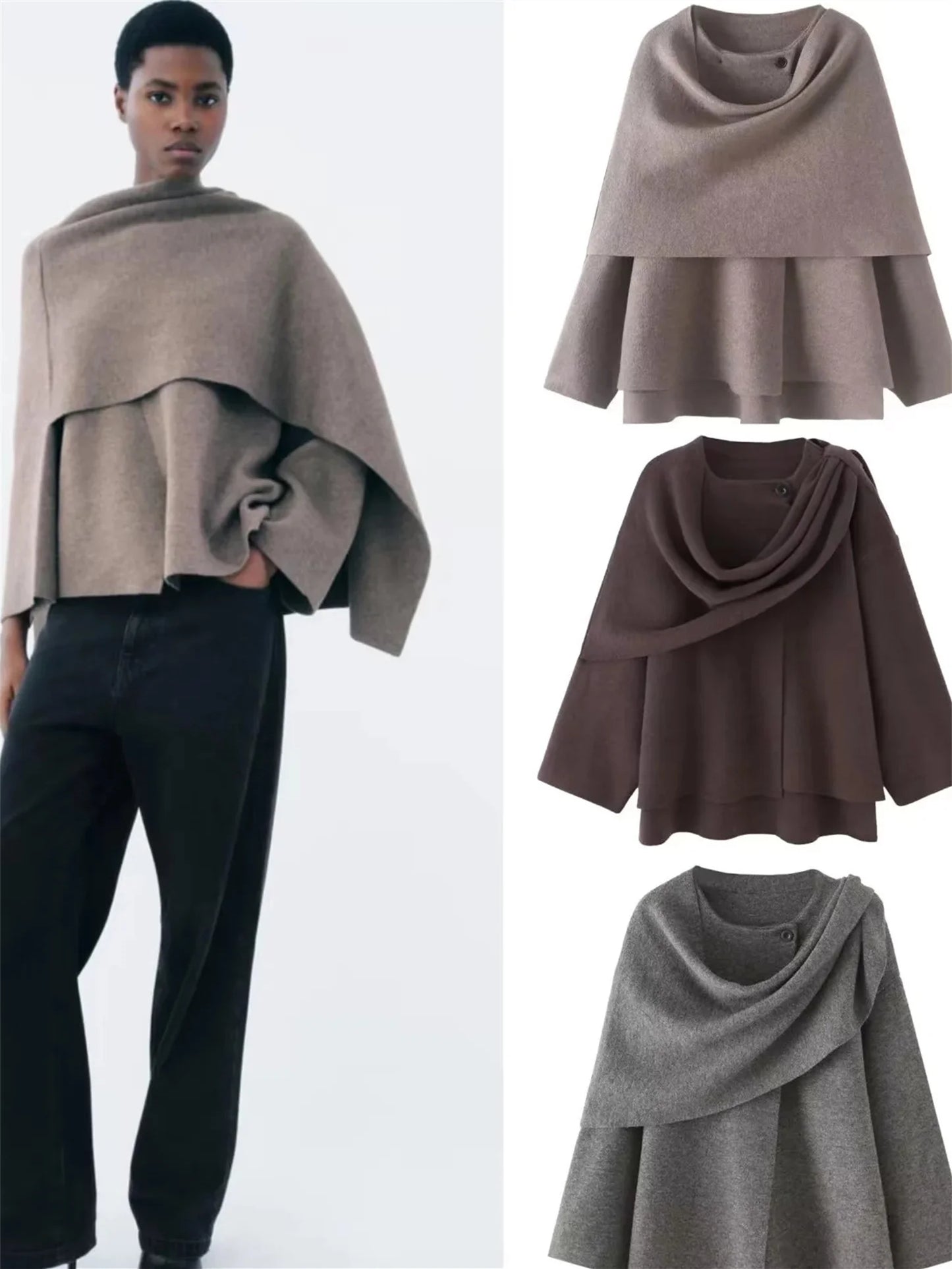 Faionable Asymmetric Scarf Collar ort Knitted Top Coat Women's Design Sense 275600 275607 Commute Sle Loose Fit Long ...