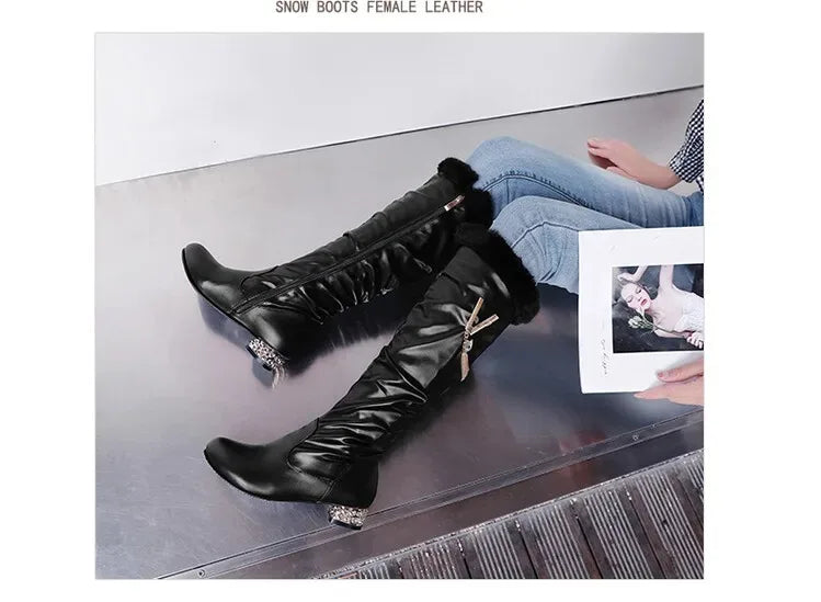 Winter Warm Knee High Boots Women Platform Wedges High Heels Snow Boots Slip on Winter Ladies Shoes White Black Pink 2025