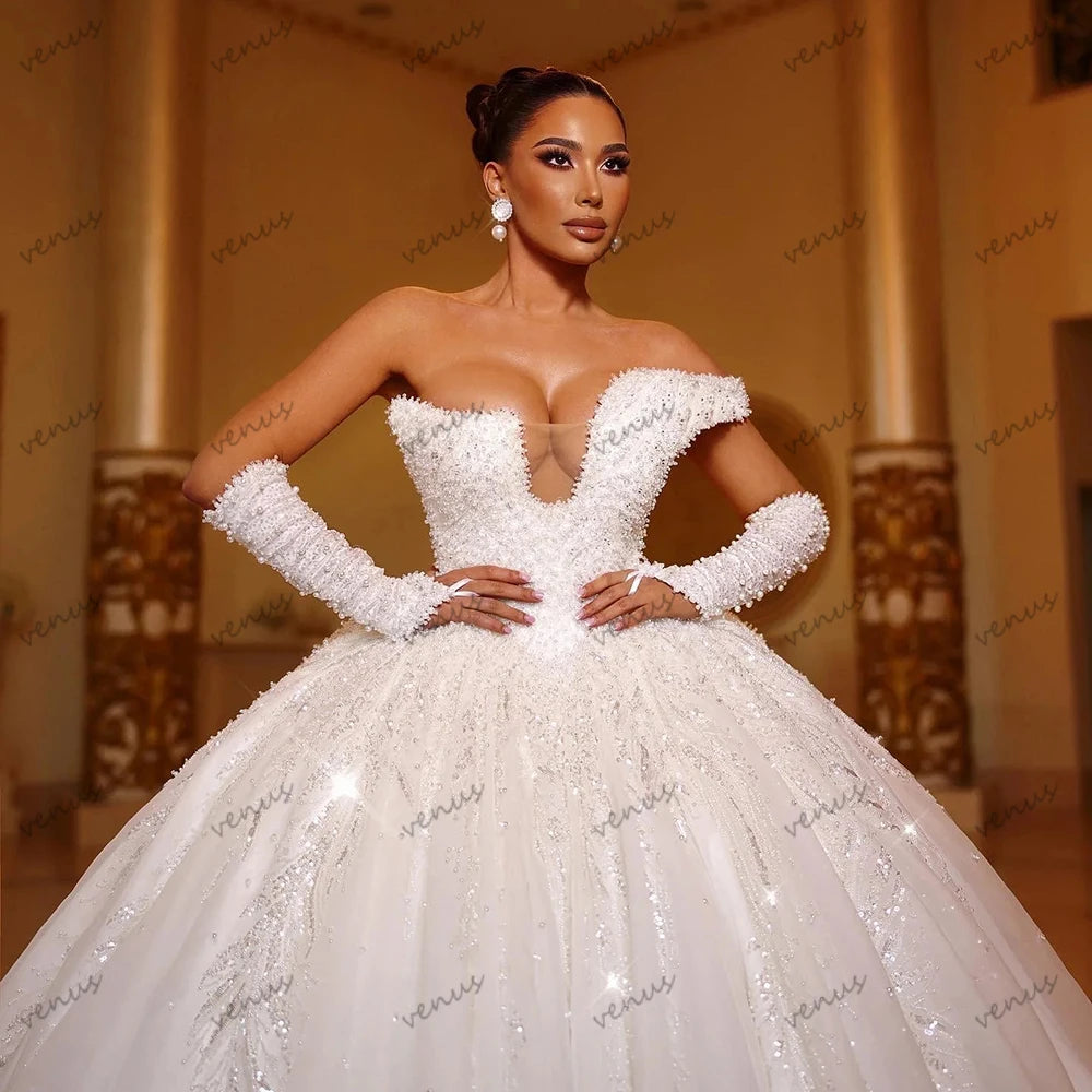 Glamorous Wedding Dresses Pretty Bridal Gowns Lace Appliques Strapless Robes свадебное платье Vestidos De Novia Customized 2026