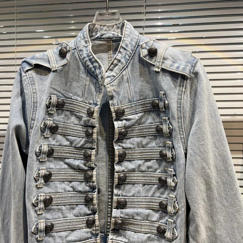 DEAT 2026 Autumn New Fashion Metal Buckle Design Shoulder Strap Denim Short Jacket For Women High Street Coat Female 11A06995