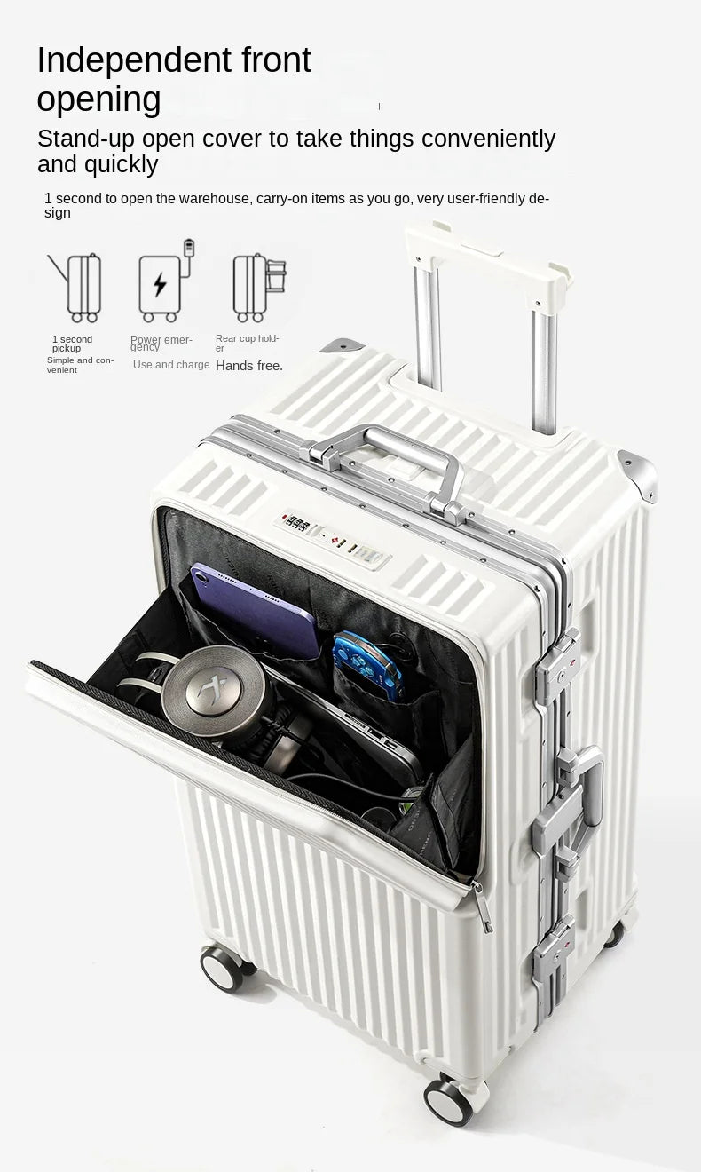 Front Opening Suitcase 20 inch Boarding Box Trolley Case 28/30 inch Luggage Large Capacity Aluminium Frame Suitcase Password Box