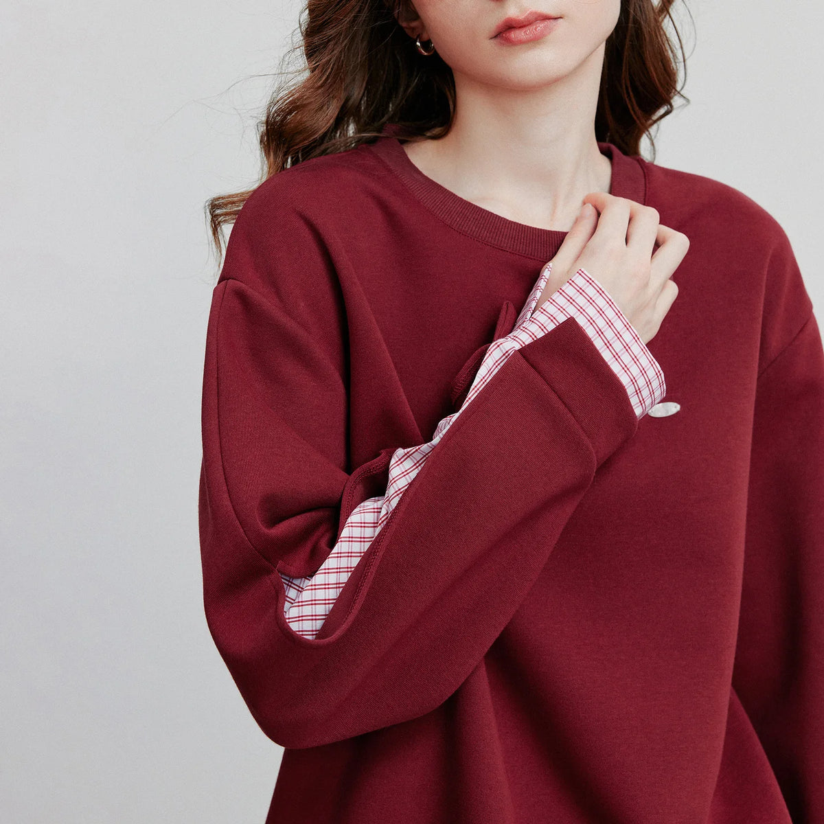 TOYOUTH Women Hoodies Sweatshirt 2025 Autumn New Patchwork Design Round Neck Long Sleeve Pullover Casual Tops