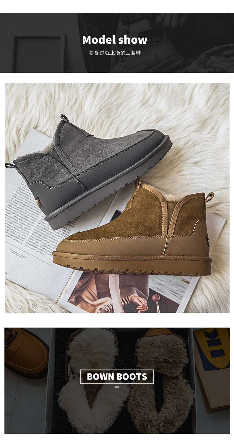 Women's Thick Bottom Mid-Calf Snow Boots Fur Lined Warm Synthetic Leather Rubber Sole Winter Shoes Two-Way Wear Korean Style