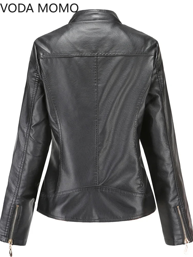 Women's Elegant Stand-up Collar Solid Jacket 2022 Female Three-dimensional Pattern Coat S-4XL New Pu Faux Leather Jacket Women
