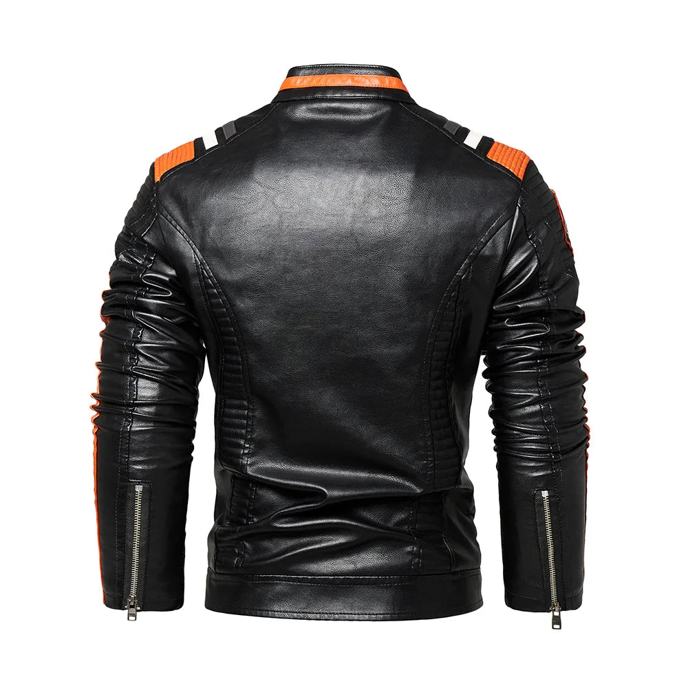 Men's Faux Leather Jacket Motorcycle Jacket Waterproof Windproof PU Moto Vintage Bomber Winter Jacket Men