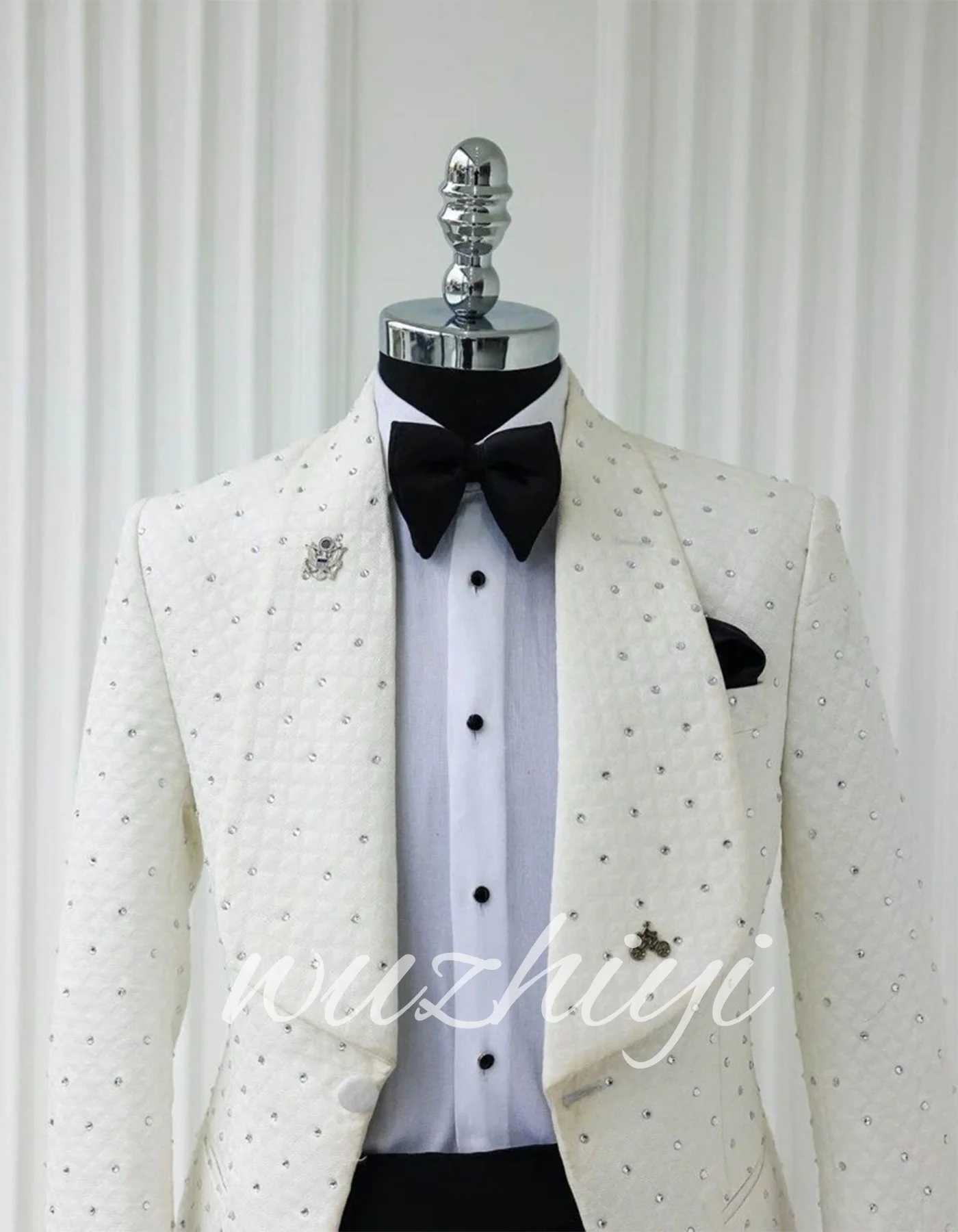 Luxury Beading Men's Groom Rhinestone Suit Pant Single Breasted Wedding 2 Piece Slim Fit Suits Formal Groom Suit Male Customized