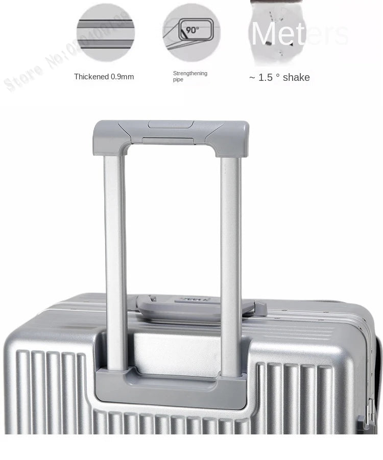 New 20'' Boarding Box Front Opening Suitcase Aluminium Frame 24/27 inch Rolling Luggage with Cup Holder Mobile Phone Holder
