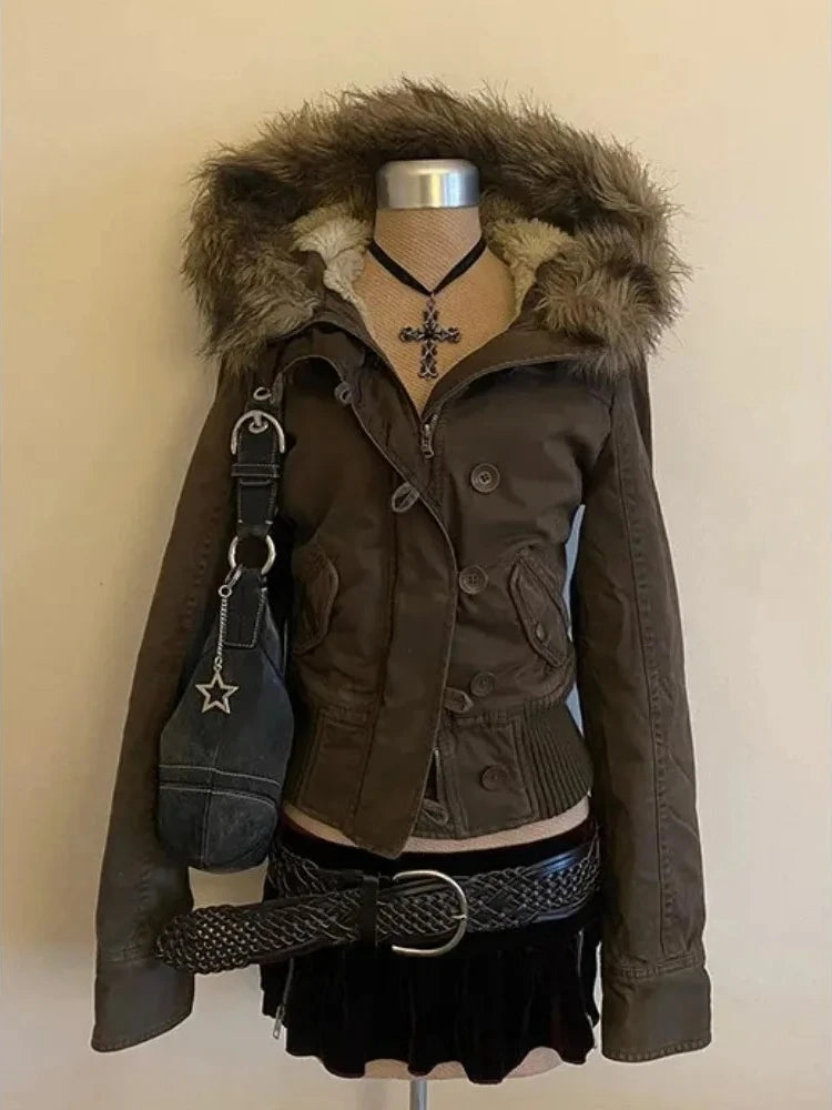 Womens American Vintage Punk Leather Jacket 2026 Autumn Long Sleeve Slim Black Gothic Outerwear Subculture Style Club Party Coat