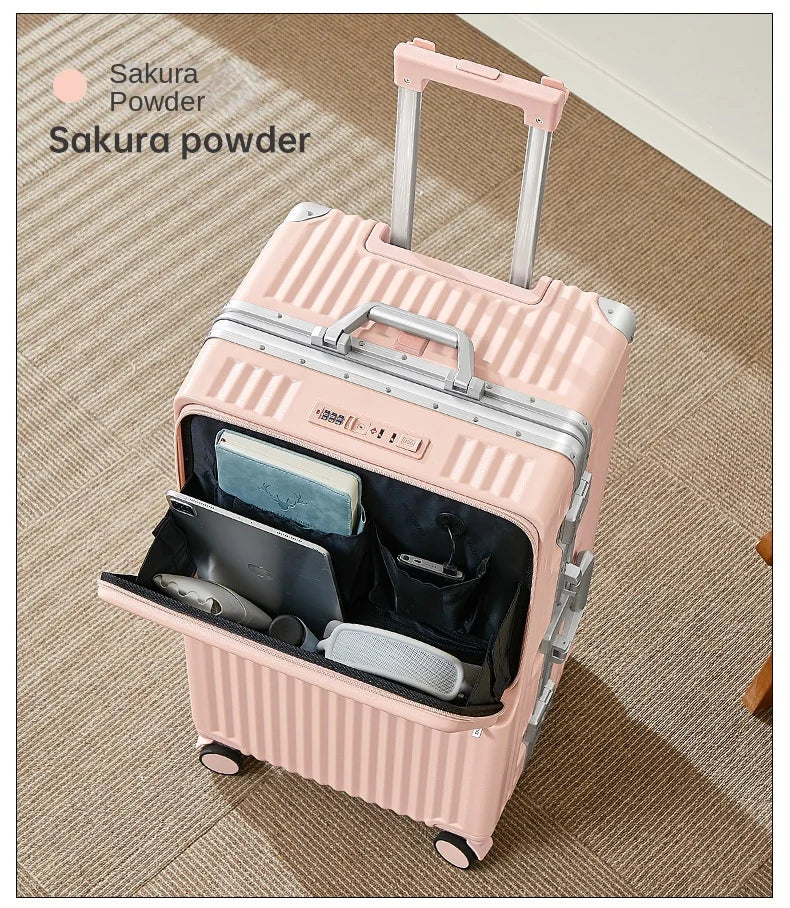 Front Opening Suitcase 20 inch Boarding Box Trolley Case 28/30 inch Luggage Large Capacity Aluminium Frame Suitcase Password Box