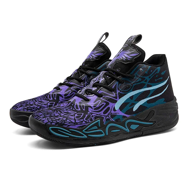 Mens Basketball Shoes Non-Slip Breathable Outdoor Sneakers Fashion Graffiti Sports Training Shoes for Running Walking