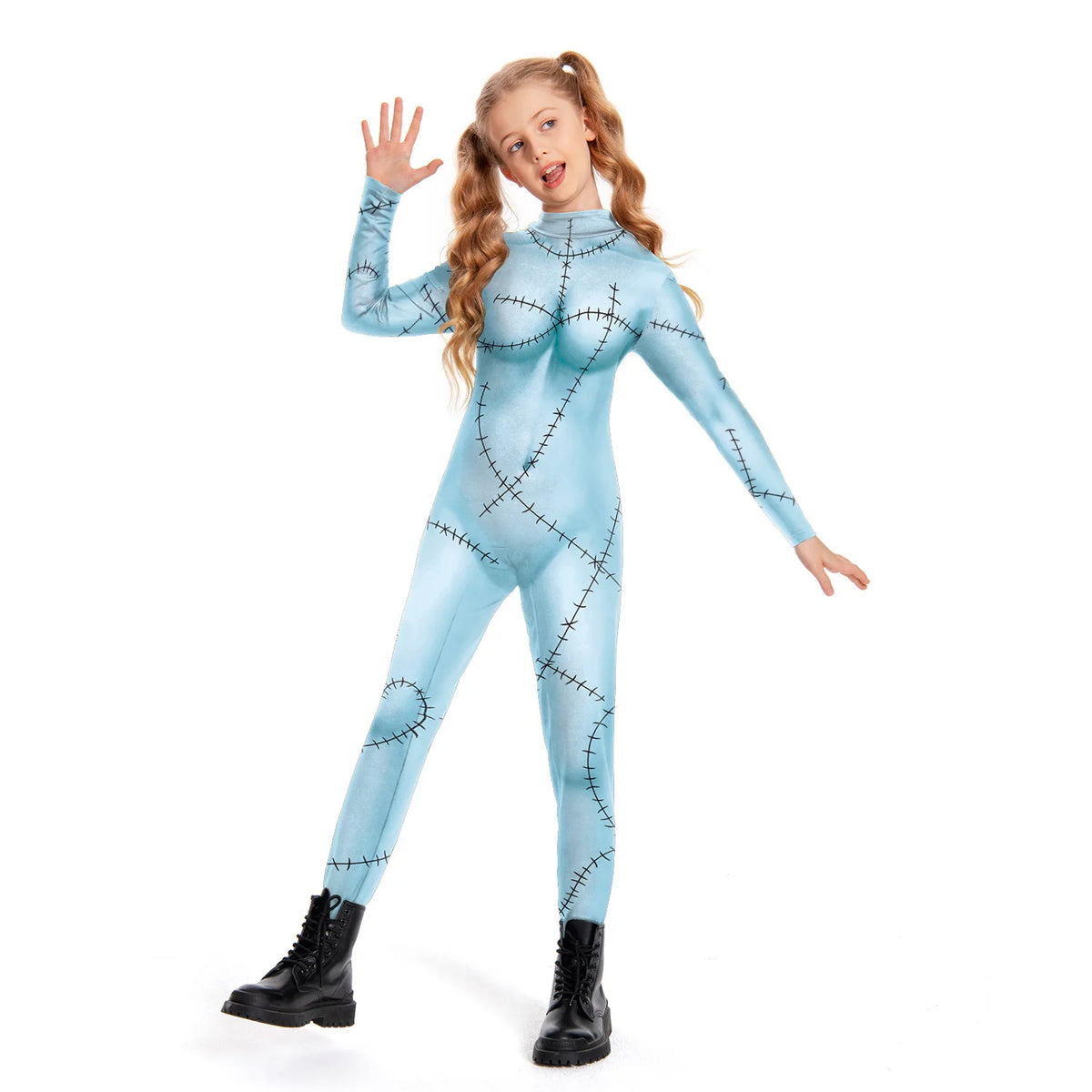 ZAWALAND Halloween Nightmare Sally Printed Cosplay Costume Girls Women Jumpsuit Christmas Cosplay Party Zenti Bodysuit Oufits