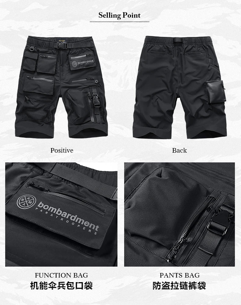 Multi-pocket Tactical Function Cargo Shorts Summer Mens Clothing Y2K High Street Punk Style Techwear Quick-dry Pants pantalone