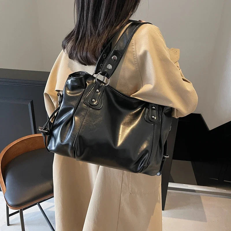 Large Capacity PU Shoulder Bag Rivet Buckle Thread Solid Casual Tote Crossbody Bag 2025 Hot Sale Bags for Women Bolsas Femininas