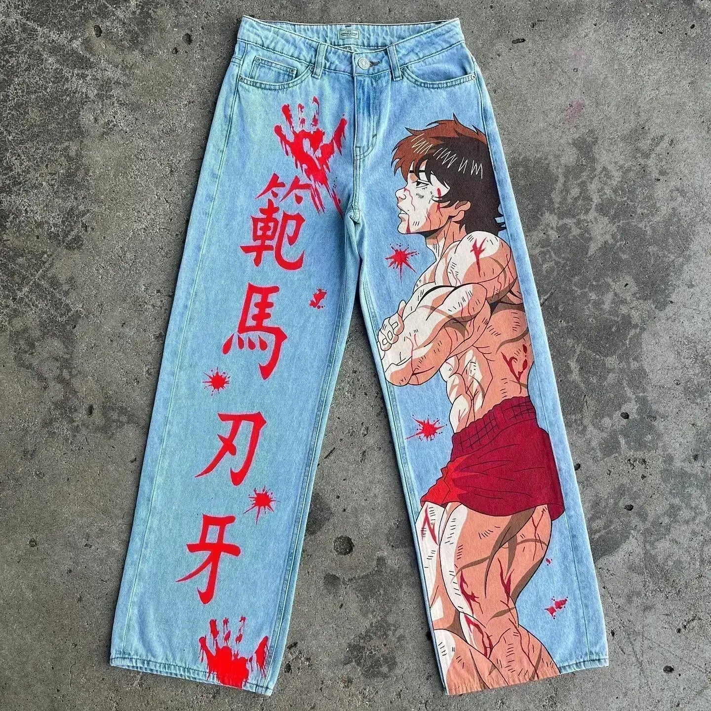 New Y2K Japanese Anime Cartoon Printing Men Loose Trend Jeans Street High Waist Women Pants Hip Hop Harajuku Men's Clothing