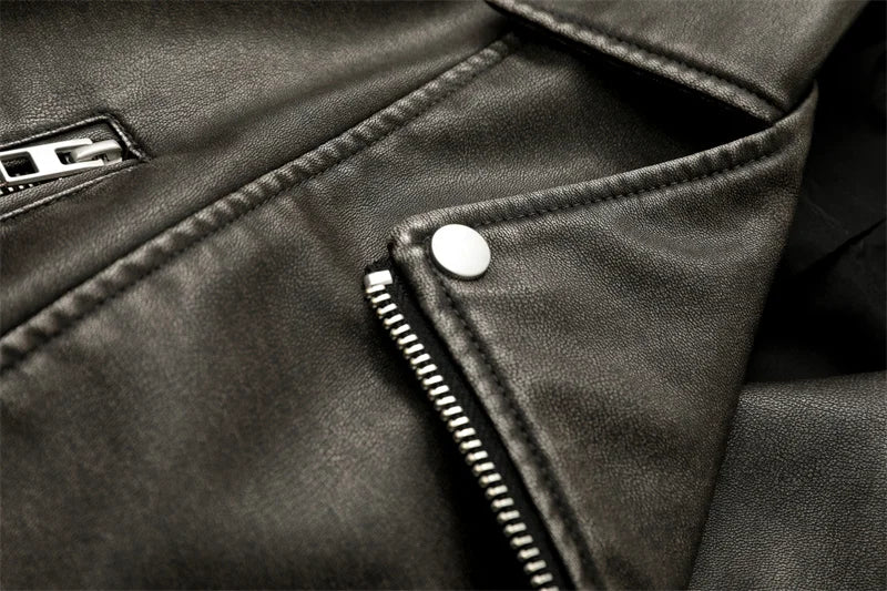 2025New Coal graysty le Women's washed leather jacket with belt, short coat with downgraded zipper and vintage lapel jacket