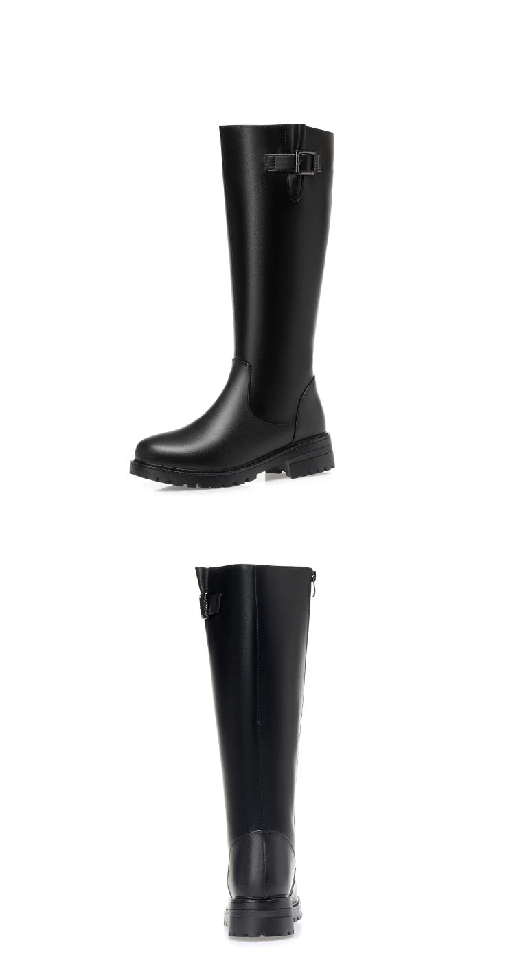 WOIZGIC Women's Ladies Mother Genuine Leather Mid Calf Snow Boots Warm Plush Fur Wool Zipper Winter Plus Size 42 43