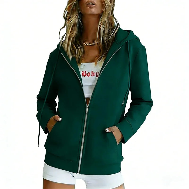 Spring Autumn Fashion loose zipper Hoodies Women cardigan coat Daily Long Sleeve tops Versatile Casual Hoodies Women Sweatshirt