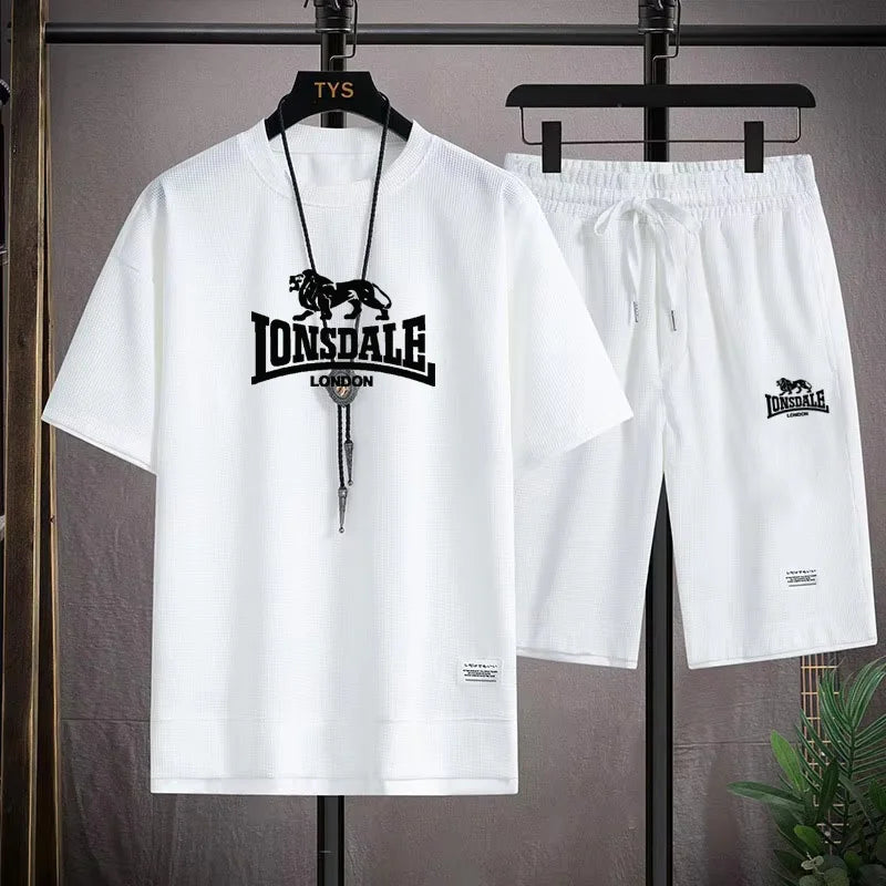Brand-new summer comfortable men's sportswear, 2026 model fitness casual short-sleeved T-shirt and shorts set, two-piece set