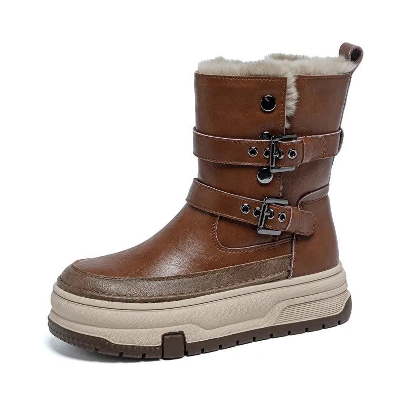 AIYUQI Women's Genuine Leather Snow Boots 2026 Winter New Platform Warm Women Mid-calf Boots Stylish Thick Boots For Women