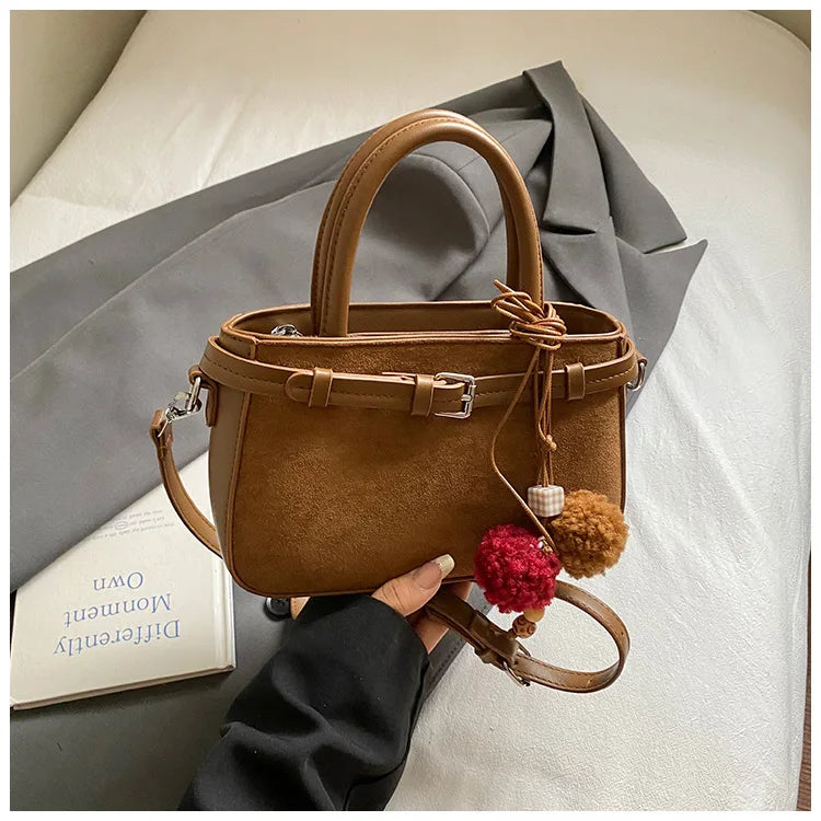 Retro Faux Suede Women's Handbag Fashionable Small Square Bag 2025 Winter Simple Short Handle Single Shoulder Crossbody Bag