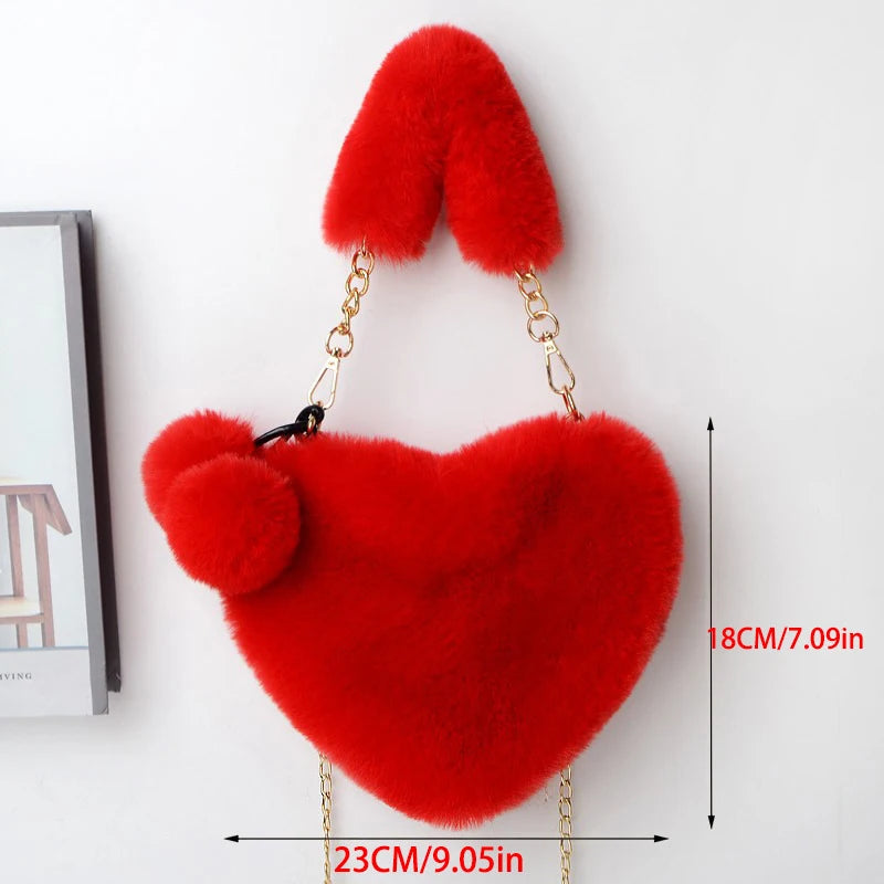 Women Hand Bags New Plush Love Heart Shaped New Fashionable Solid Color Soft Comfortable Purses and Handbags Bags for Ladies