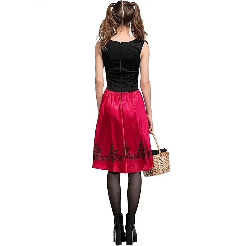 Little Red Riding Hood Adault Cosplay Costume Halloween Wicca Cloak For Woman Carnival Party Queen Dress
