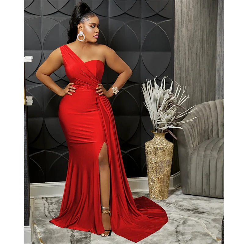 Sexy One Shoulder Elegant Evening Dresses for Women Party Night Mermaid Dress Backless Side Split Bodycon Long Dress Vestidos