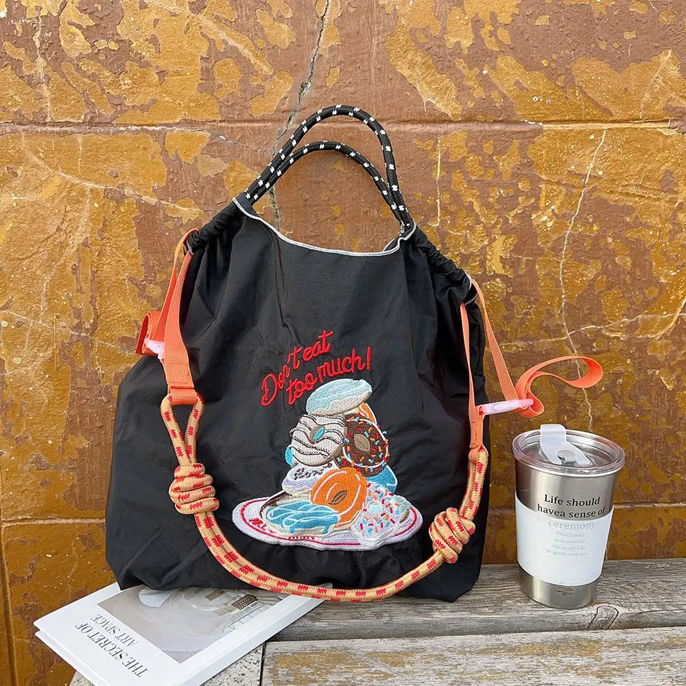 Large Medium Embroidered Shopping Bag, Casual Handheld Simple Large Capacity Shoulder Bag Shoulder Straps Included