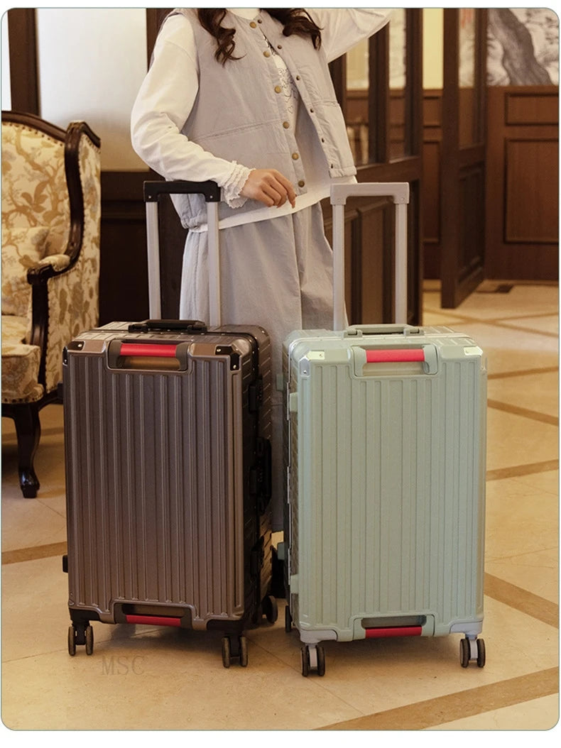 Five-wheel Aluminum Frame Suitcase 30 inch Multifunctional Cabin Password Trolley Case Luggage with USB Cup Holder Suitcases