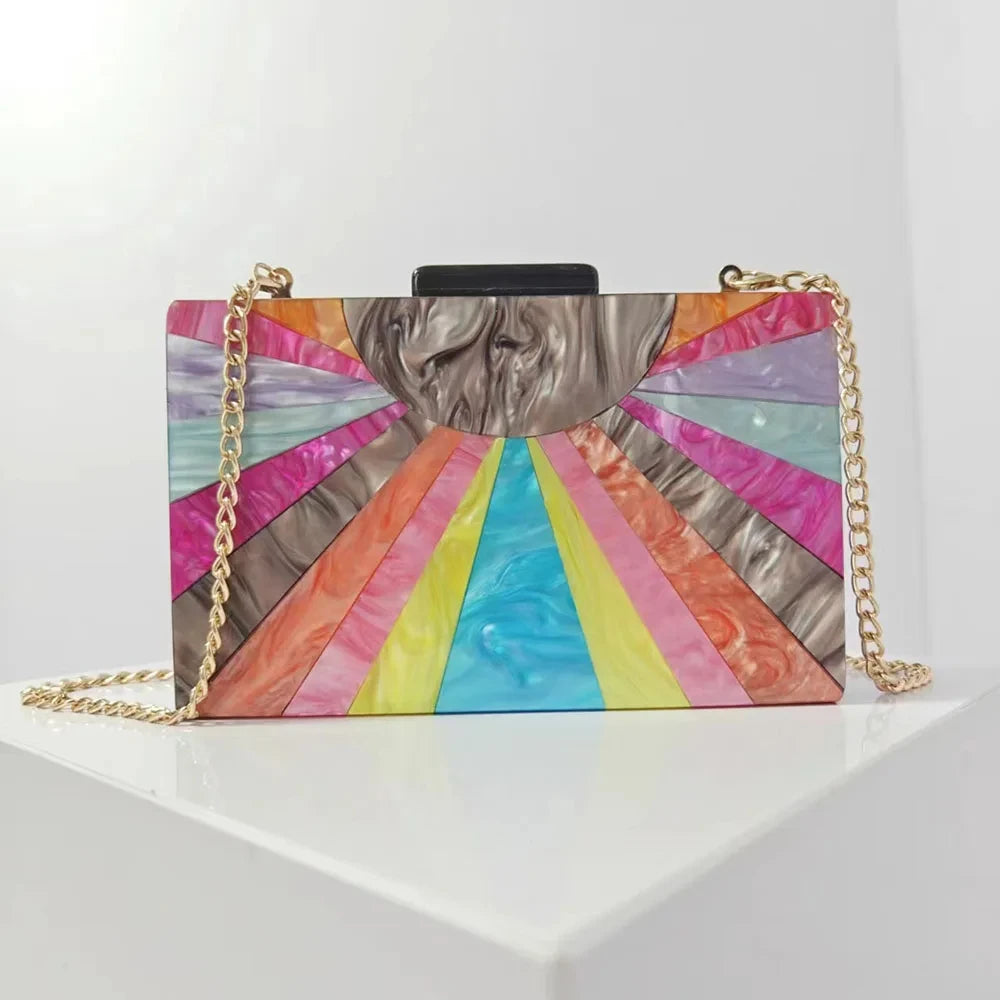 Colorful Striped Women Handbags Acrylic Luxury Party Evening Bag Woman Wedding Cute Box Clutch Purse And Handbag Mini Flap Bag