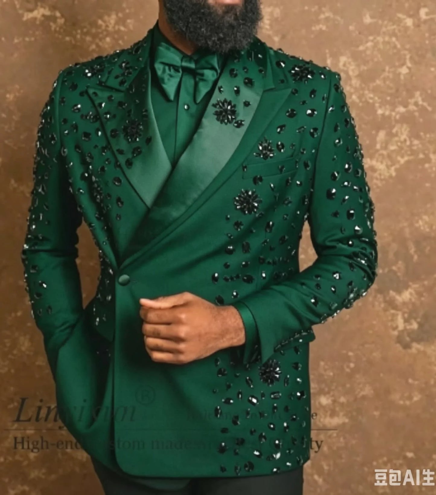 Handmade Crystals Diamond Tuxedos Men Suits Customized Slim Fit Wedding Groom Blazers 2 Pieces Sets Party rajes para hombre