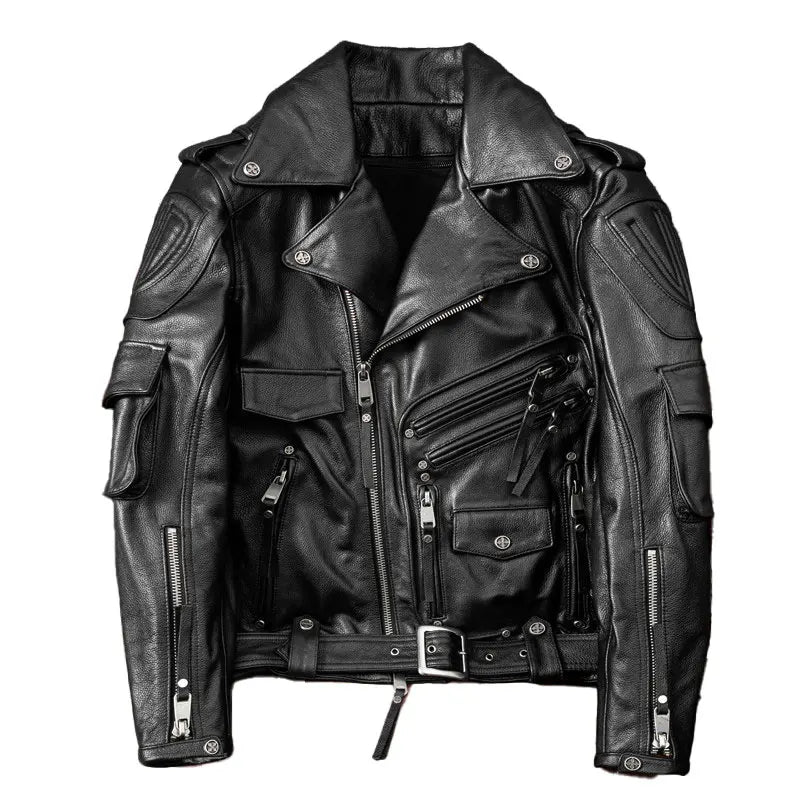 Mauroicardi Spring Autumn Cool Hard Black Pu Leather Motorcycle Biker Jacket Men Belt Zipper Luxury Designer Fashion Clothes