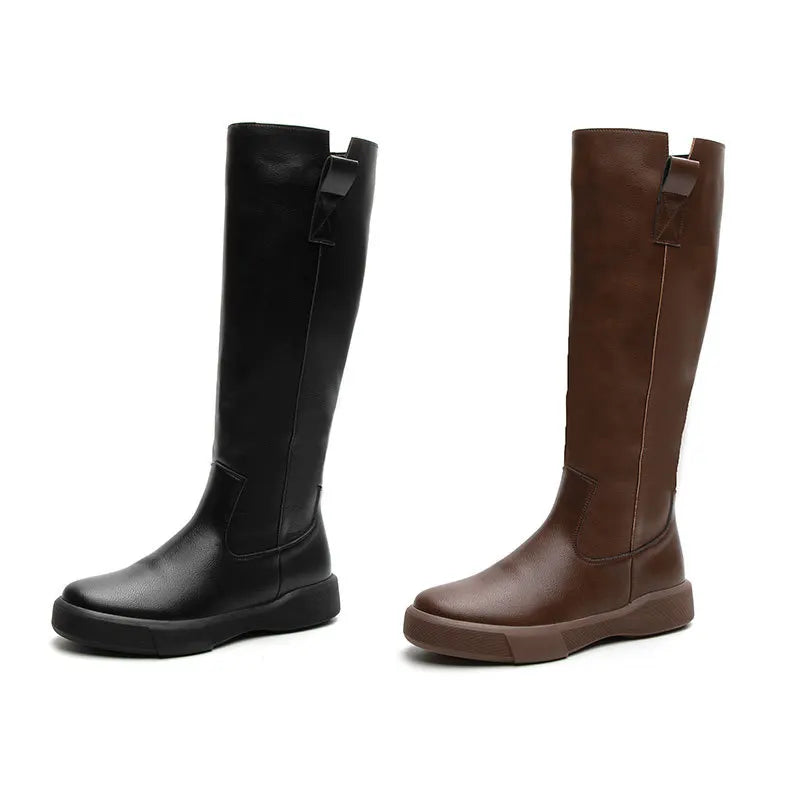 Koznoy 4cm Cow Genuine Leather Microfiber High Top Rubber Knee High Booties Women Chimney Autumn Boots Spring Fashion Shoes