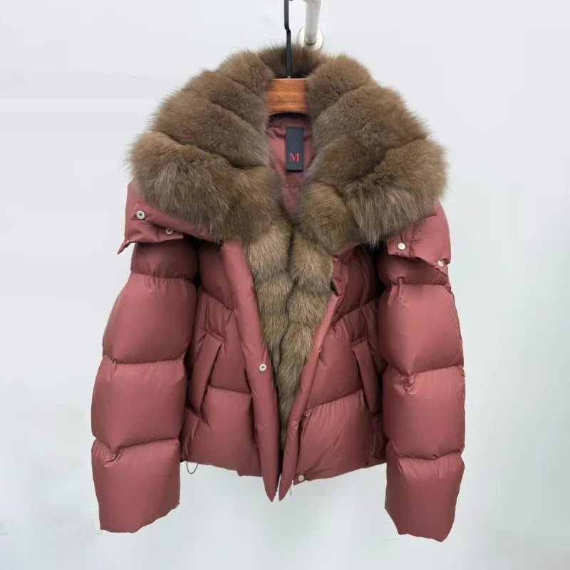 Winter new women's large furCollar thickened warm white gooseDown coat y2k high-quality fashionable detachable sleeveDown jacket