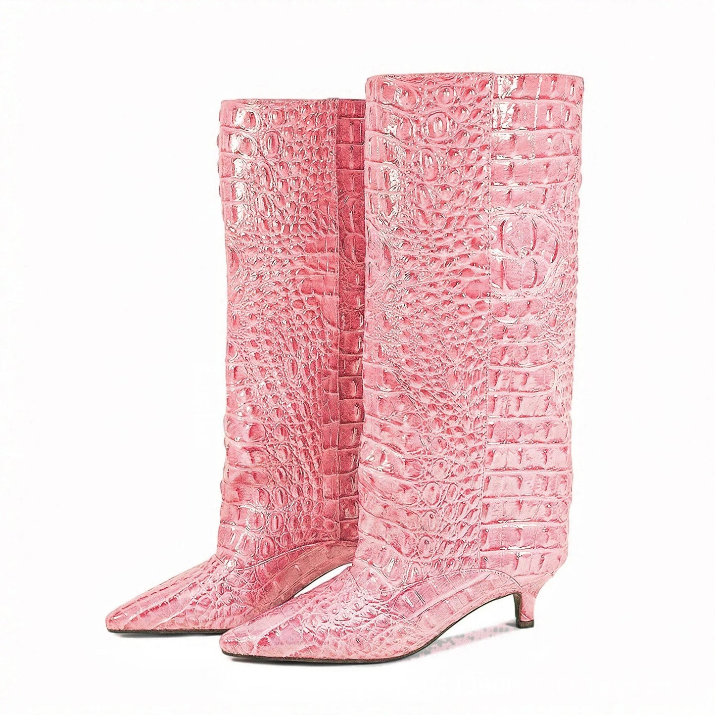 Women's Spring and Autumn New Cat Heel Wide Knee Knee Boots Fashion Pointed Women's Low Heel Mid Heeled Boots