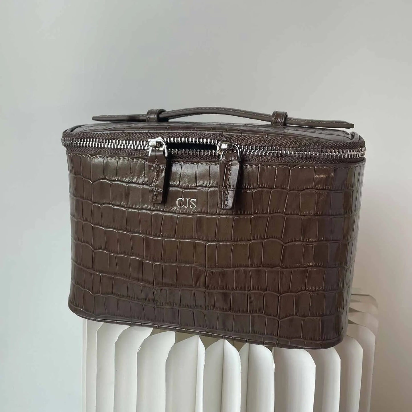Firstgrain Cowhide Himalayan Crocodile Pattern Vanity Case Genuine Leather Square Portable Large-Capacity Hand-Held Cosmetic Bag
