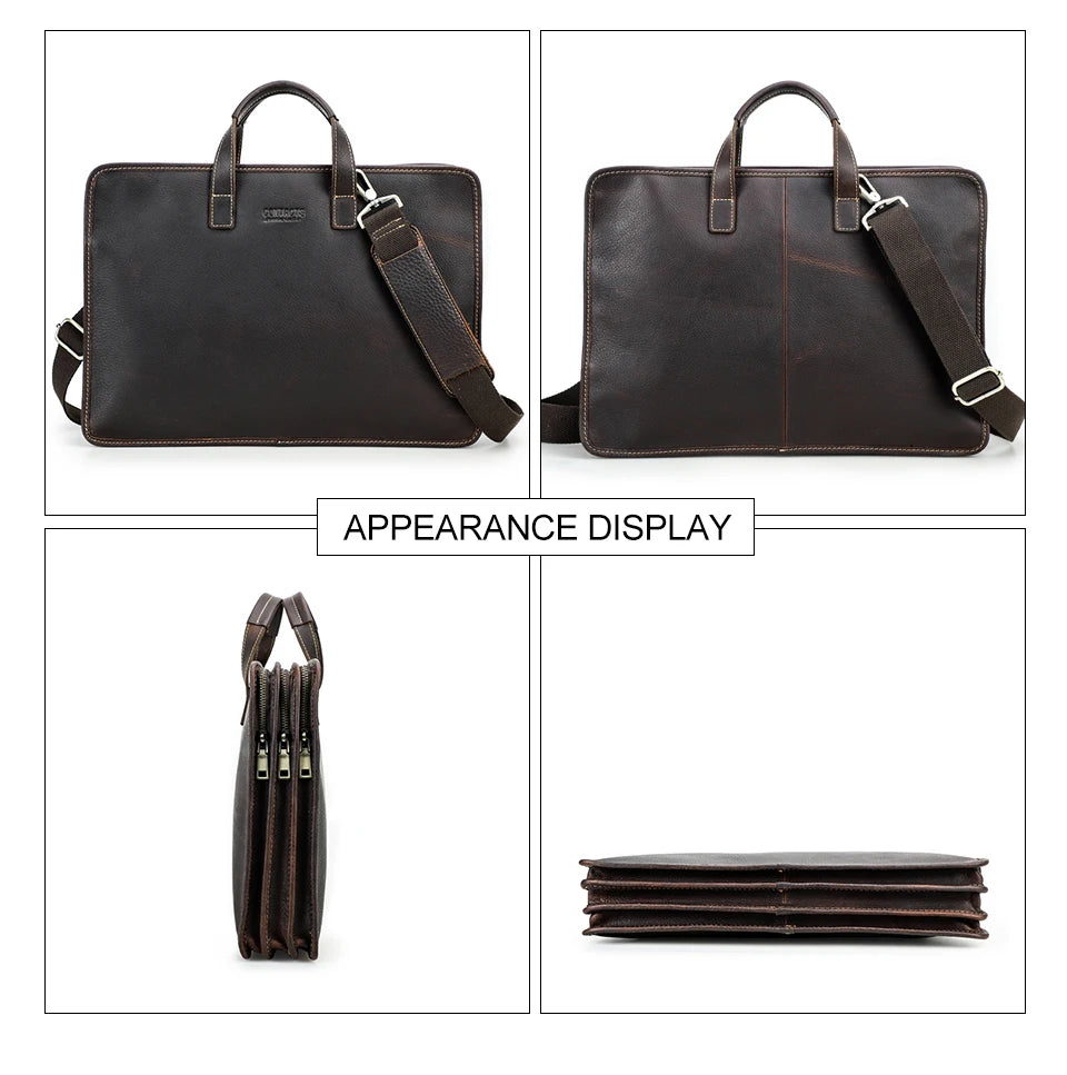 CONTACT'S Genuine Leather Sling Briefcase for Men Business Bags Male Shoulder Bag Men's Bag Tote Laptop Bags for 16" Macbook Pro