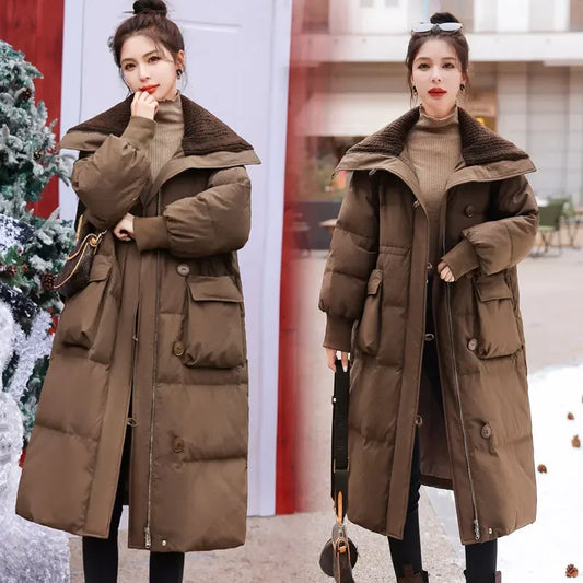 Trendy 2024 Winter New Women's Medium-length Down Coat Thickened Slimming Jacket Long Sleeves Regular Fit Explosive Popular