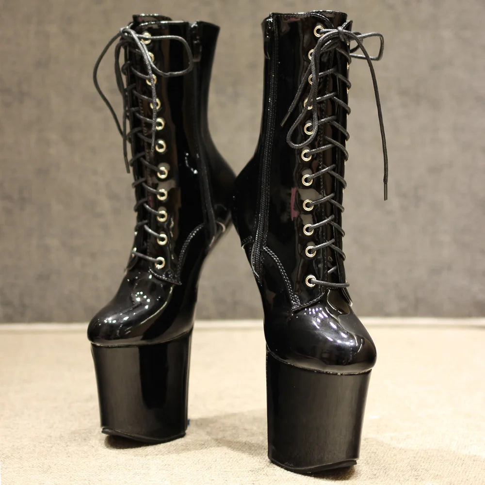 Exotic Pole Dance Platform Ankle Boots Extreme Fetish 8 Inch High Heelless Boots