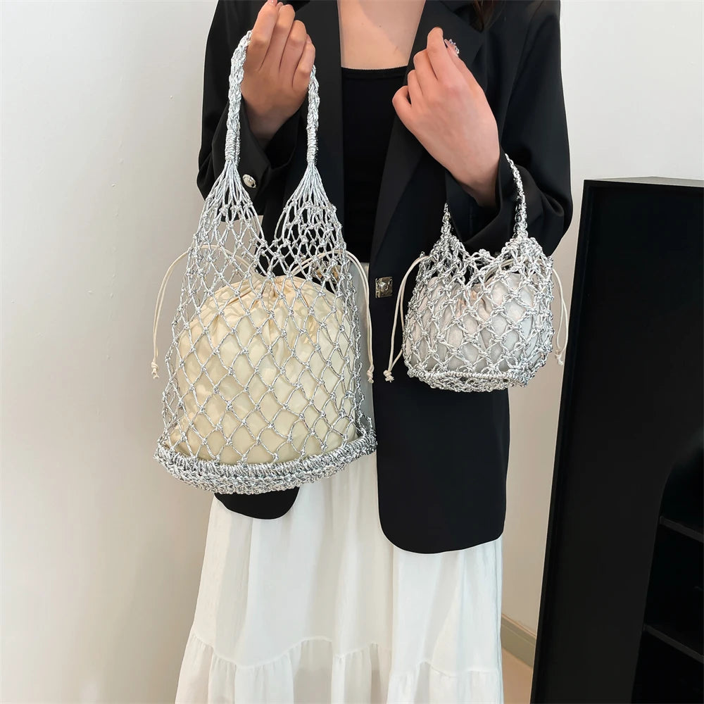 MOODS Handmade Woven Design Round Handle Handbags For Women Eco-friendly Craft Paper Hollow-out Luxury Designer Top-handle Bags