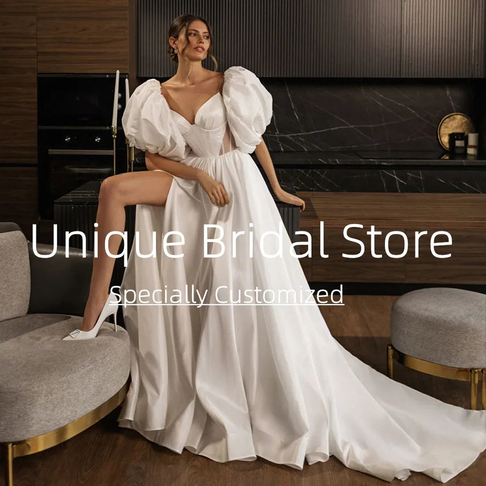 Customized Elegant Simple Wedding Dresses New High Quality Sexy V-neck A-line Sweep Smooth Comfortable Temperamental Women B