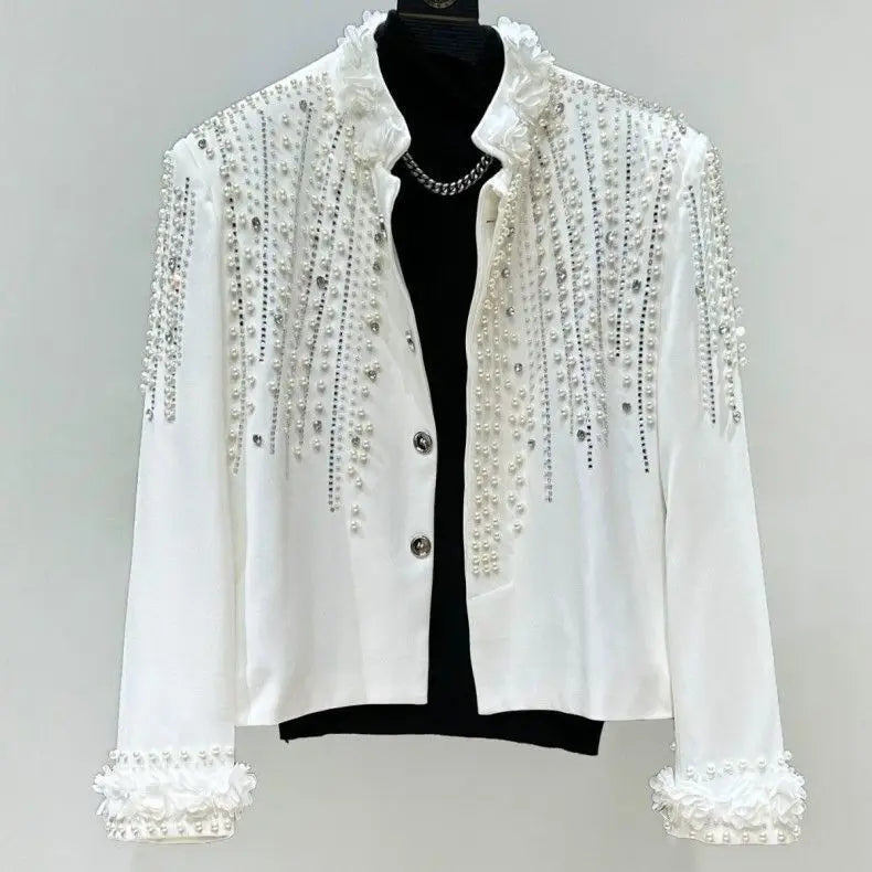Fashion Men's Jacket Spring Autumn High-End Pearl Niche Personality Design Short Men's Stand Collar Coat