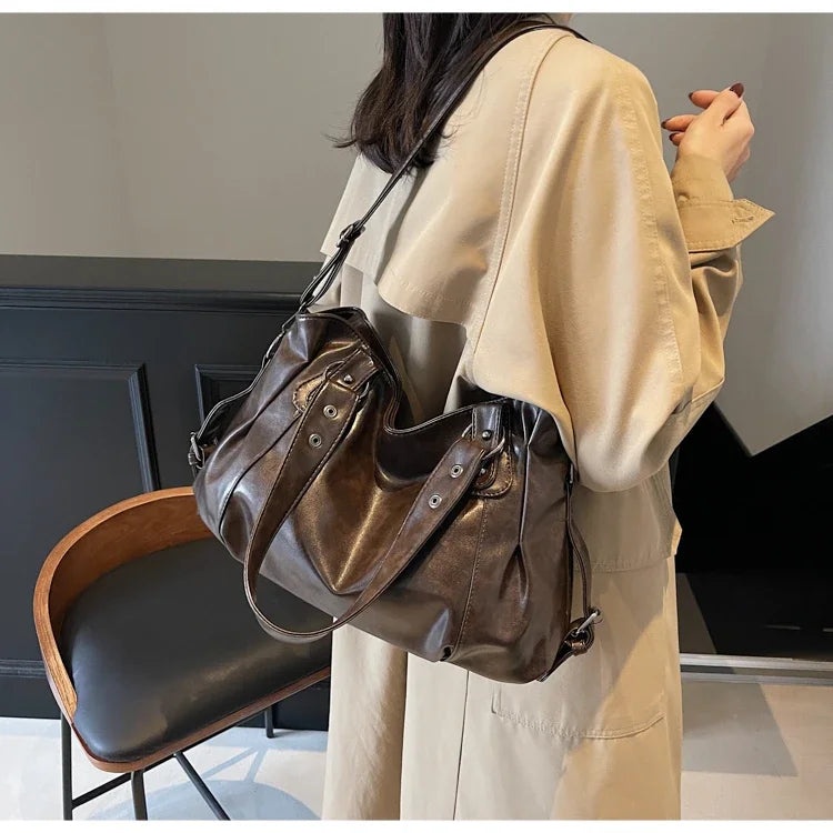 Large Capacity PU Shoulder Bag Rivet Buckle Thread Solid Casual Tote Crossbody Bag 2025 Hot Sale Bags for Women Bolsas Femininas