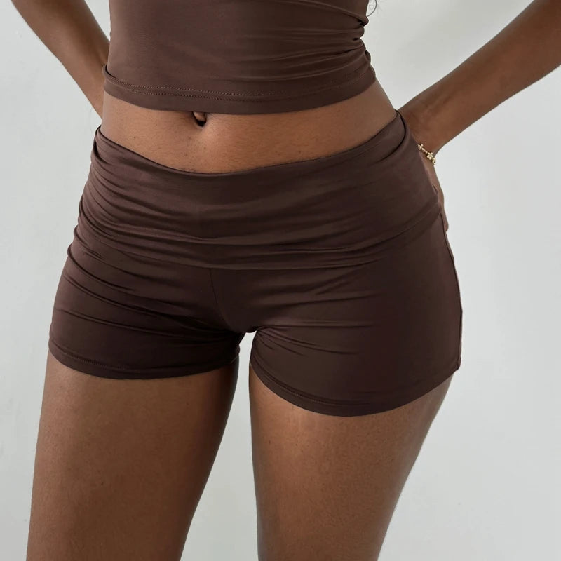 Women Folds Over Low Waist Shorts Coquette Slim Fit Boxer Shorts Pants Girl Casual Workout Fittness Yoga Running Micro Shorts